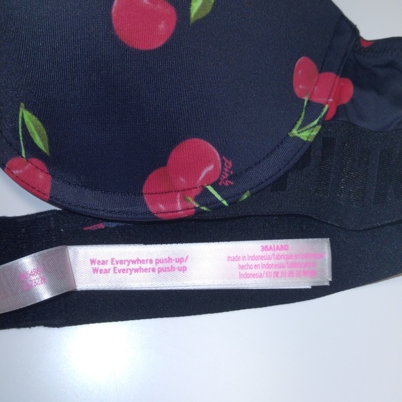 PINK Victoria's Secret PushUp Bra 36A Cherry Print - Black and Red - Picture 6 of 15